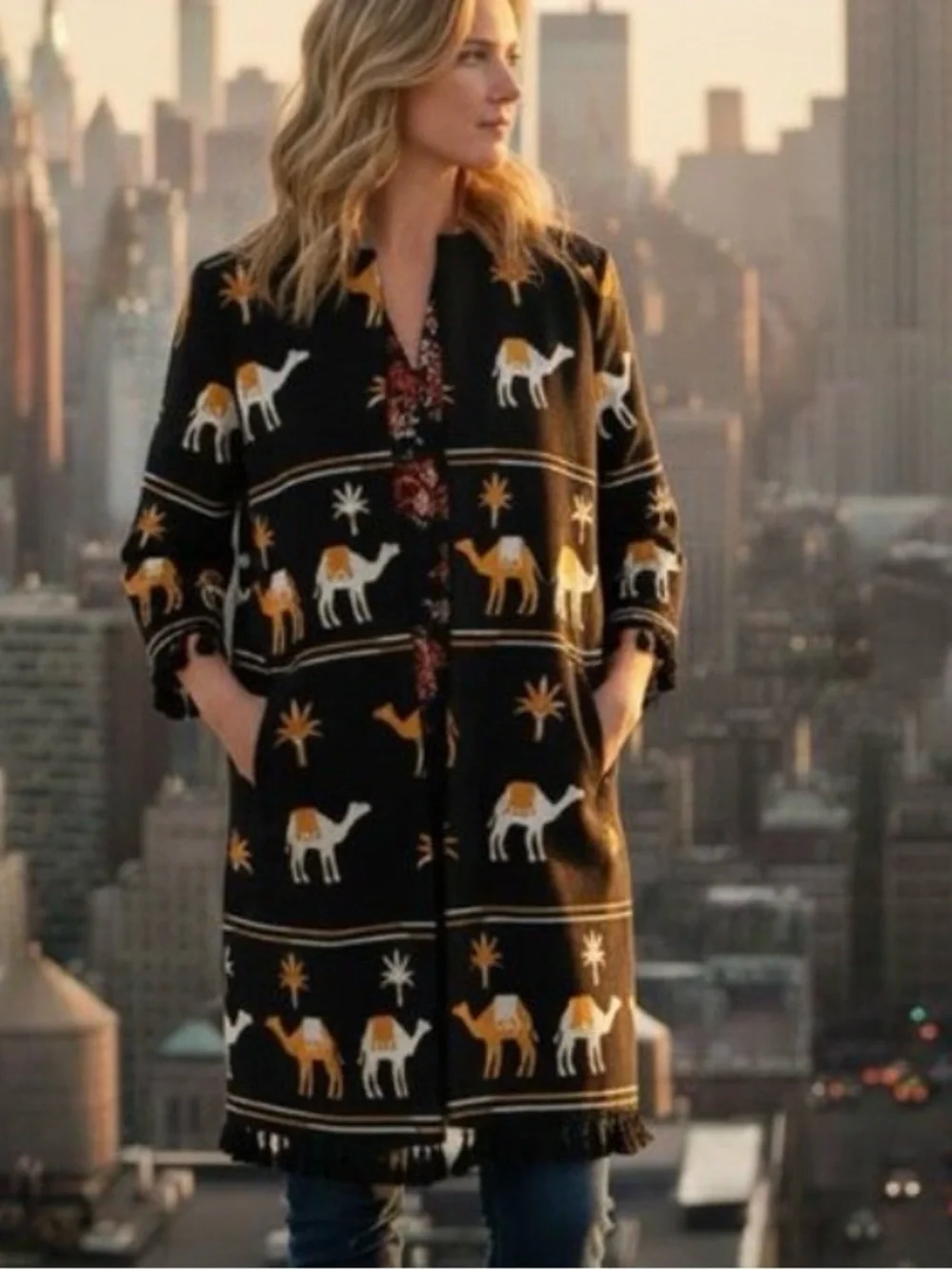 Kate Spade Spice Things Up Embroidered Camel Coat size 12